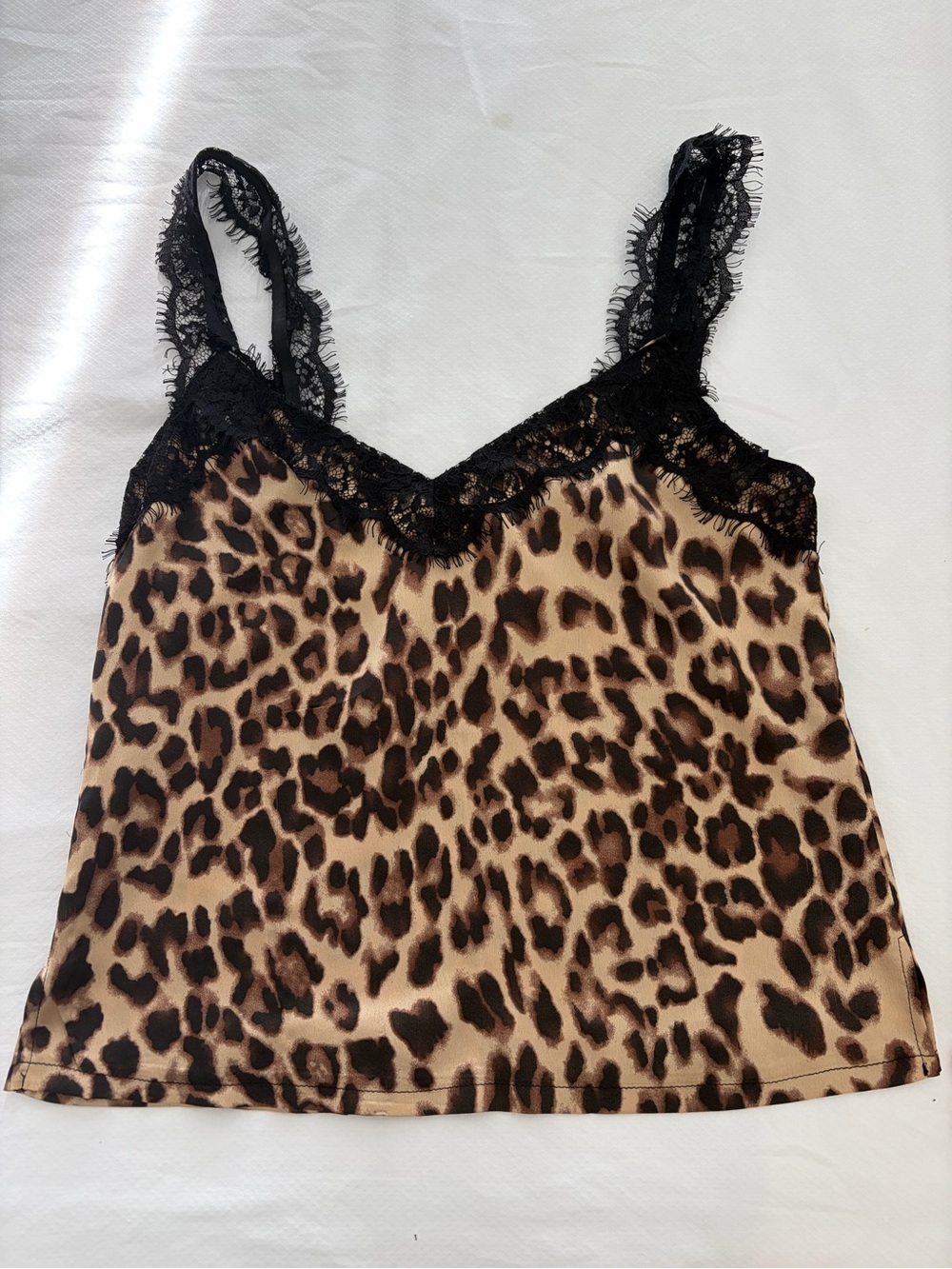 Leopard Cheetah Satin Lace Cami Top - Black Trim